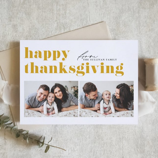 Cartes Pour Fêtes Annuelles Bon thanksgiving photo Retro Jaune (Créateur téléchargé)