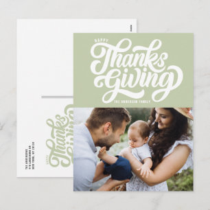 Cartes Pour Fêtes Annuelles Bon thanksgiving photo vert de la menthe de script