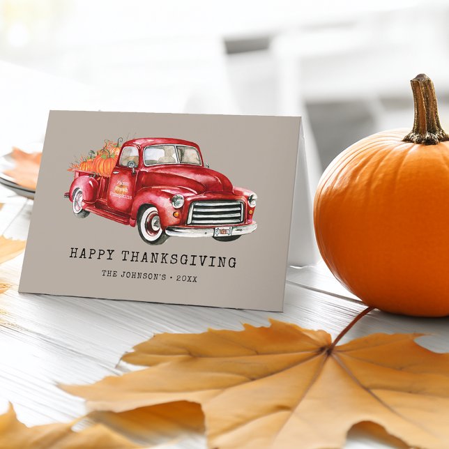 Cartes Pour Fêtes Annuelles Bon thanksgiving Red Truck Citrouilles Photo (Happy Thanksgiving Red Truck Pumpkins Photo Holiday Card)