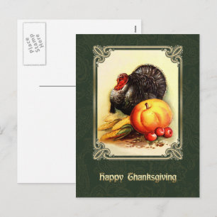 Cartes Pour Fêtes Annuelles Bon thanksgiving. Turquie vintage et Citrouille