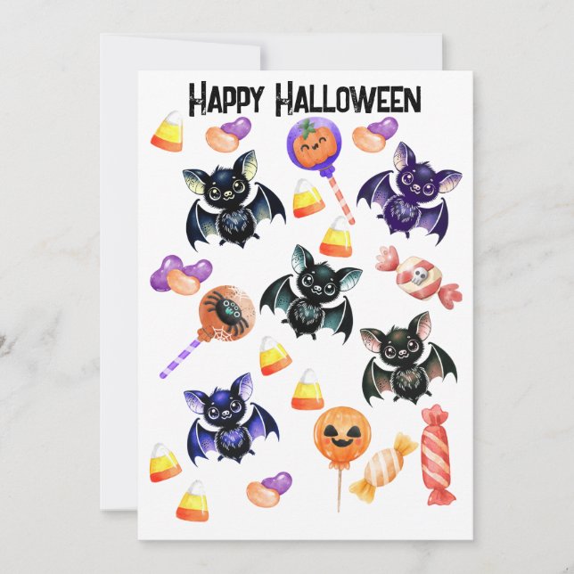 Cartes Pour Fêtes Annuelles Bonbon éffrayant pour chauves-souris, Aquarelle, H (Devant)