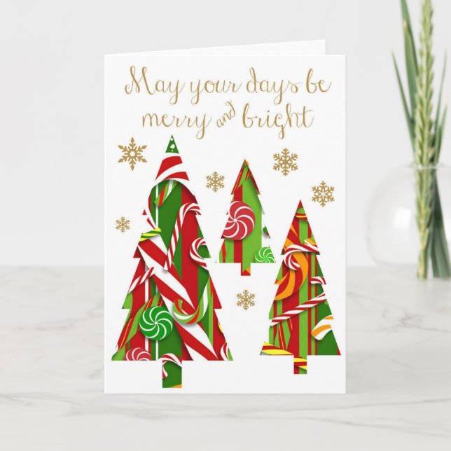 Cartes Pour Fêtes Annuelles Bonbons Arbres de Noël & Pneus d'or (Devant)