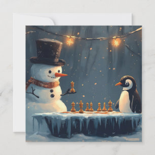 Cartes Pour Fêtes Annuelles Bonhomme de neige adorable et manchot jouant aux é