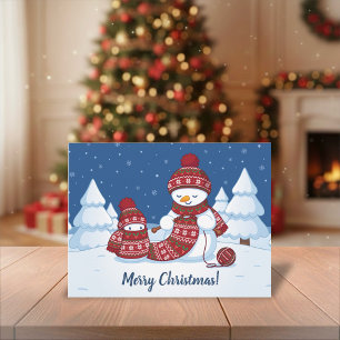 Cartes Pour Fêtes Annuelles Bonhomme de neige astucieux tricotant une écharpe