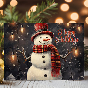 Cartes Pour Fêtes Annuelles Bonhomme de neige avec lumières Edison Joyeuses Fê