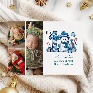 Cartes Pour Fêtes Annuelles Bonhomme de neige bleu 3 Photo  Premier Noël