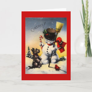 Cartes Pour Fêtes Annuelles Bonhomme de neige britannique et chien de Scotty
