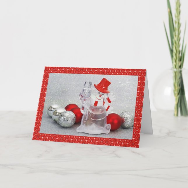 Cartes Pour Fêtes Annuelles bonhomme de neige casquette rouge (Devant)
