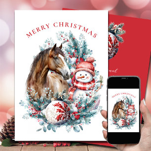 Cartes Pour Fêtes Annuelles Bonhomme de neige cheval Noël aquarelle élégant