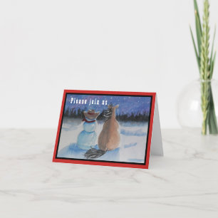 Cartes Pour Fêtes Annuelles Bonhomme de neige Cowboy avec cheval Noël vacances
