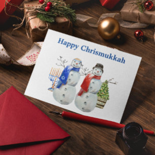 Cartes Pour Fêtes Annuelles Bonhomme de neige de Hanouka Noël Chrismoukka