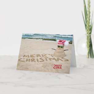 Cartes Pour Fêtes Annuelles bonhomme de neige de Noël sur la plage