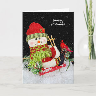 Cartes Pour Fêtes Annuelles Bonhomme de neige de Noël sur un traîneau