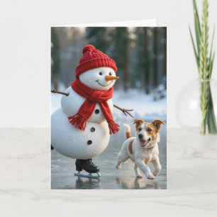 Cartes Pour Fêtes Annuelles Bonhomme de neige de patinage sur glace de Noël av