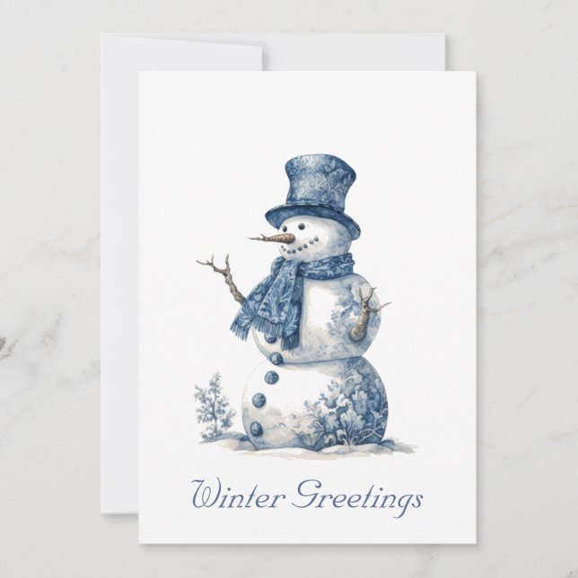 Cartes Pour Fêtes Annuelles Bonhomme de neige en bleu de Delft (Devant)