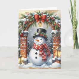 Cartes Pour Fêtes Annuelles Bonhomme de neige en chapeau haut de Noël