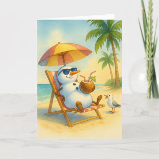 Cartes Pour Fêtes Annuelles Bonhomme de neige en congé (Évasion tropicale)