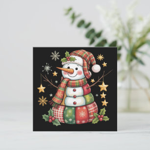 Cartes Pour Fêtes Annuelles Bonhomme de neige en patchwork rétro Noël joyeux C