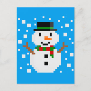 Cartes Pour Fêtes Annuelles Bonhomme de neige en Pixel Art
