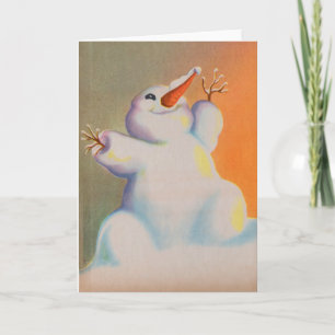 Cartes Pour Fêtes Annuelles bonhomme de neige heureux salue le matin