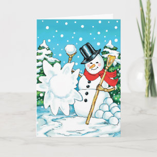 Cartes Pour Fêtes Annuelles Bonhomme de neige jetant un floc d'amusement