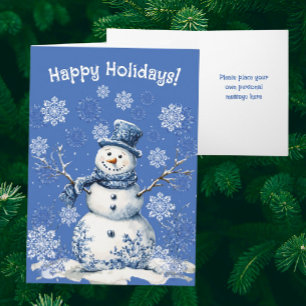 Cartes Pour Fêtes Annuelles Bonhomme de neige joyeux Flocons Bleu Blanc Person