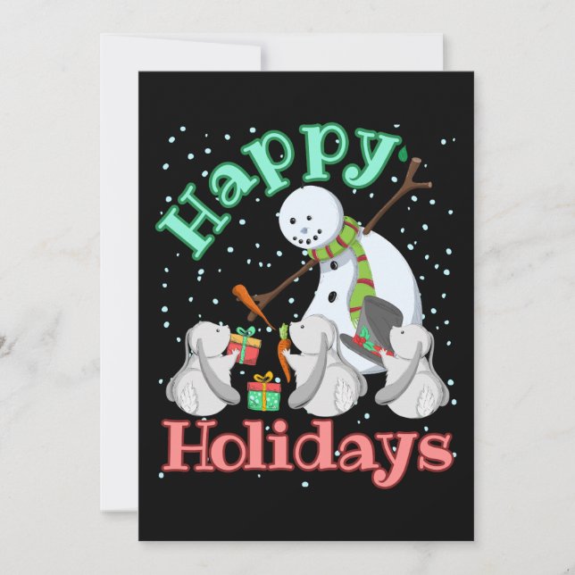 Cartes Pour Fêtes Annuelles Bonhomme de neige lapin Noël vacances animal (Devant)