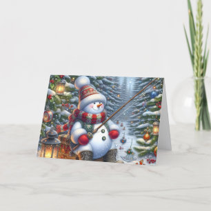 Cartes Pour Fêtes Annuelles Bonhomme de neige pêche sur glace Noël