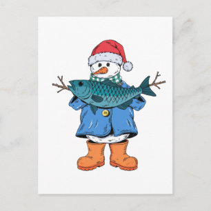 Cartes Pour Fêtes Annuelles Bonhomme de neige Pêcheur Noël 2026 Vacances Pêche