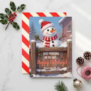 Cartes Pour Fêtes Annuelles Bonhomme de neige rustique qui regarde par-dessus 