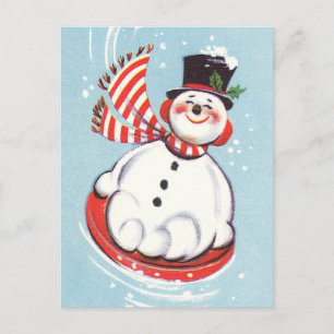 Cartes Pour Fêtes Annuelles Bonhomme de neige sur le disque de neige