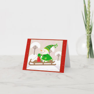 Cartes Pour Fêtes Annuelles Bonhomme de neige sur un traîneau