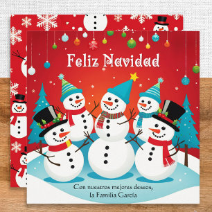 Cartes Pour Fêtes Annuelles Bonhommes de neige Feliz Navidad Noël personnalisé