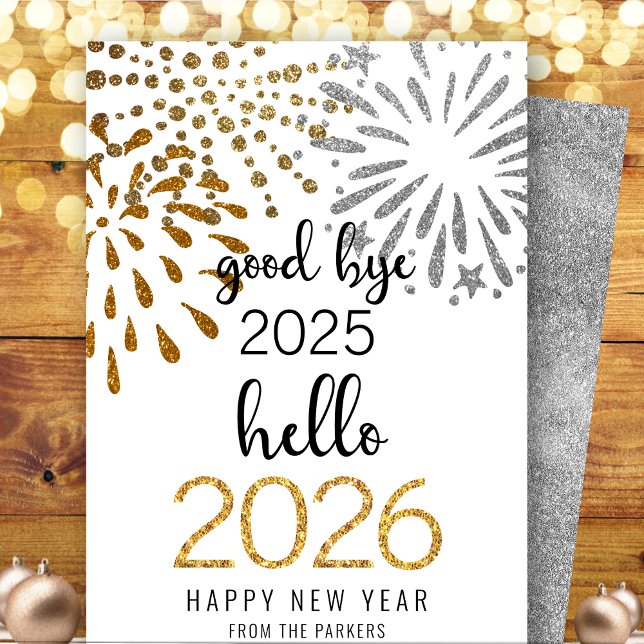 Cartes Pour Fêtes Annuelles Bonjour 2024 Parties scintillant d'or Festive feux (Créateur téléchargé)