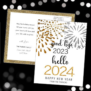 Cartes Pour Fêtes Annuelles Bonjour 2025 Parties scintillant d'or Festive feux
