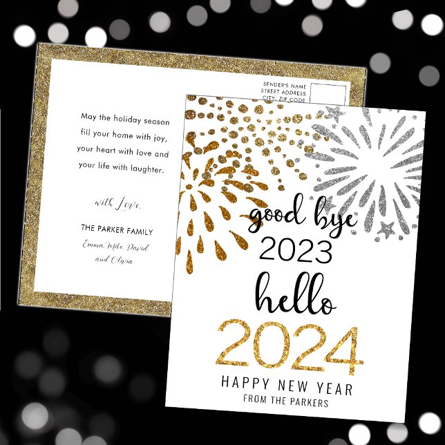 Cartes Pour Fêtes Annuelles Bonjour 2025 Parties scintillant d'or Festive feux (Créateur téléchargé)