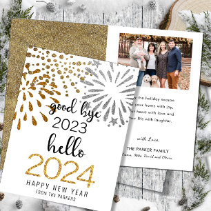 Cartes Pour Fêtes Annuelles Bonjour 2025 Parties scintillant d'or Festive feux