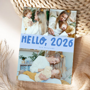 Cartes Pour Fêtes Annuelles Bonjour 2026 Typographie Photo Bleu Glaçon