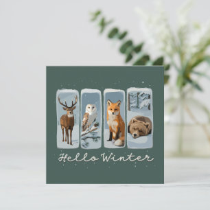 Cartes Pour Fêtes Annuelles Bonjour Animaux d'Hiver Cerf Hibou Renard Ours Sai