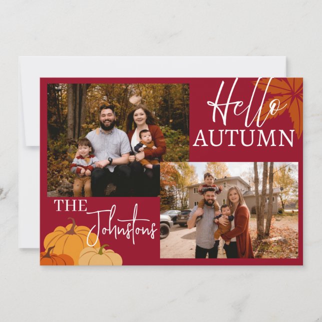 Cartes Pour Fêtes Annuelles Bonjour Automne : De notre famille à la vôtre (Devant)