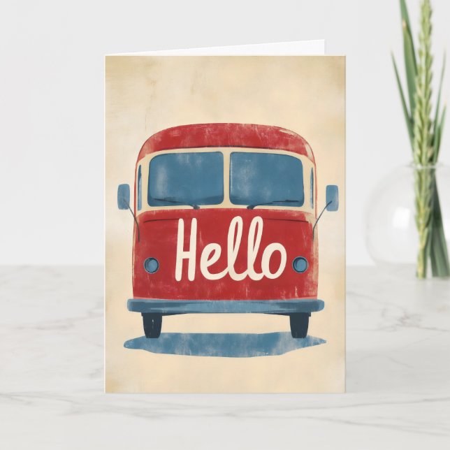 Cartes Pour Fêtes Annuelles Bonjour Bus Vintage (Devant)