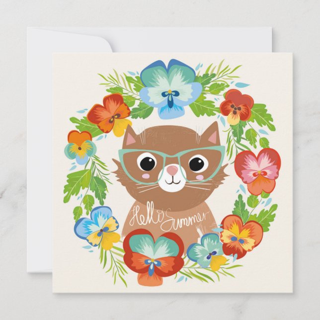 Cartes Pour Fêtes Annuelles Bonjour Chat d'été (Devant)