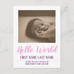 Cartes Pour Fêtes Annuelles Bonjour le Monde - annonce de naissance avec photo