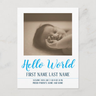Cartes Pour Fêtes Annuelles Bonjour le Monde - annonce de naissance avec photo
