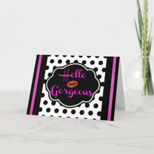 Cartes Pour Fêtes Annuelles Bonjour Magnifique Polka Blanc Noir Point Rose Cha