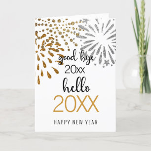 Cartes Pour Fêtes Annuelles Bonjour Nouvel An Festif Feu d'oeuvres Gold Partie