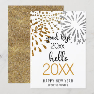 Cartes Pour Fêtes Annuelles Bonjour Nouvel An Festif Feu d'oeuvres Gold Partie