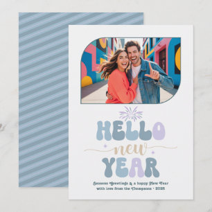 Cartes Pour Fêtes Annuelles Bonjour Nouvelle Année Photo Rétro Bleue Matinée C