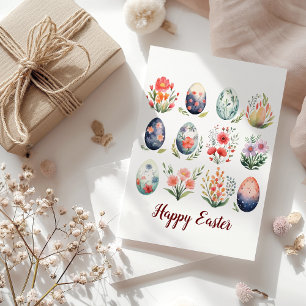 Cartes Pour Fêtes Annuelles Bonjour Pâques coloré aquarelle Oeuf Monogramme