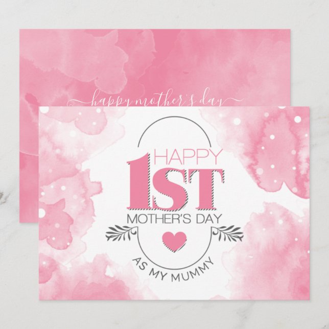 Cartes Pour Fêtes Annuelles Bonne 1ère fête des mères Aquarelle rose  (Devant / Derrière)